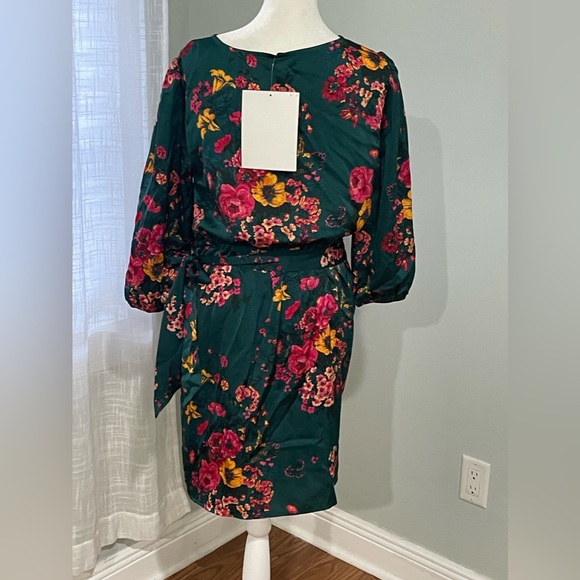 Tacera Green Floral Faux Wrap Midi Dress M - Picture 7 of 11